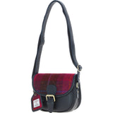 Ashwood Leather & Harris Tweed® Cloth Saddle Bag Navy/Pink: TW-26-06-NP