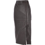 Women's Long 31 Inch Leather Skirt With Open Front Slit  Brown : Sandra Skirt