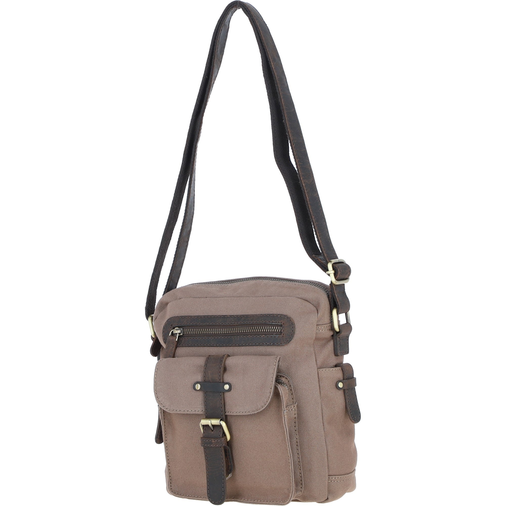 Fenland Canvas & Leather Crossbody Bag Mud/grey: FEN-752