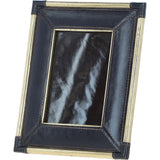 Exquisite Ashwood Leather Picture Frame (L) with Golden Accents Navy: LF-123
