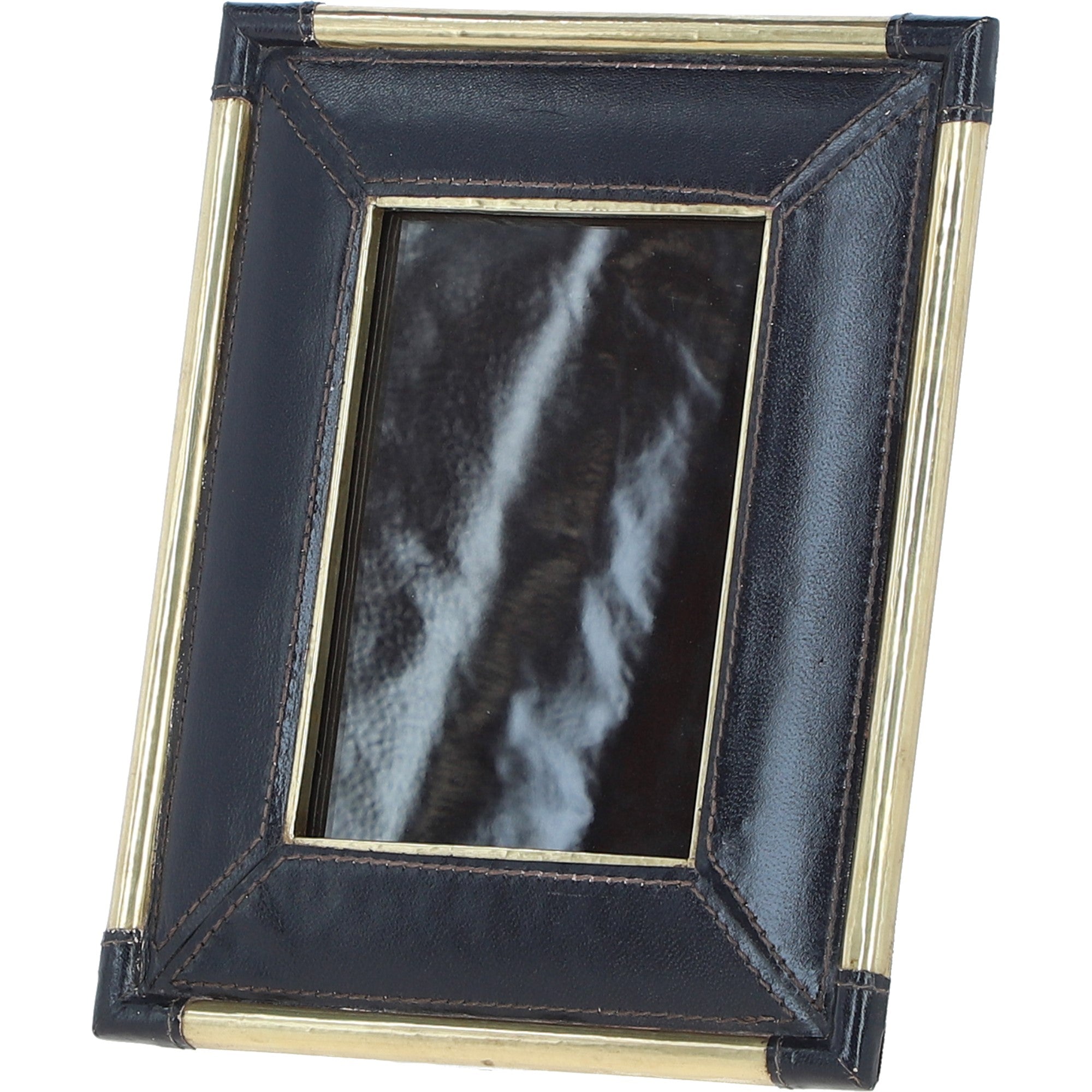 Exquisite Ashwood Leather Picture Frame (L) with Golden Accents Navy: LF-123