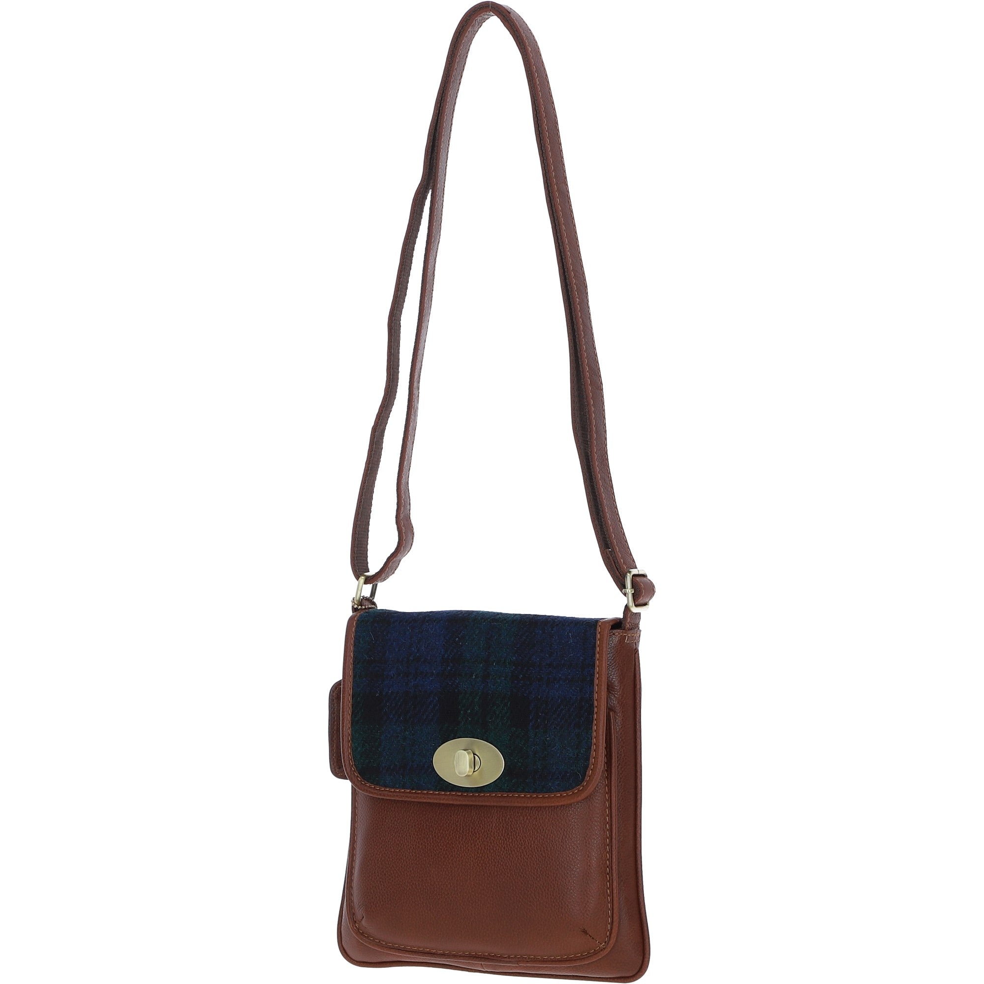 Ashwood Leather & Harris Tweed® Cloth Twist Lock Crossbody Bag Tan/Watch: TW-31-04-TW
