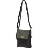 Ashwood Leather & Harris Tweed® Cloth Twist Lock Crossbody Bag Brown/Green: TW-31-09-BG