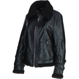 Ladies Sheepskin Aviator Jacket with Faux Fur Lining Black: 2419