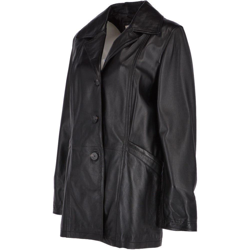 Womens Single Breasted Leather Coat Black/ddy: ESMARALDA