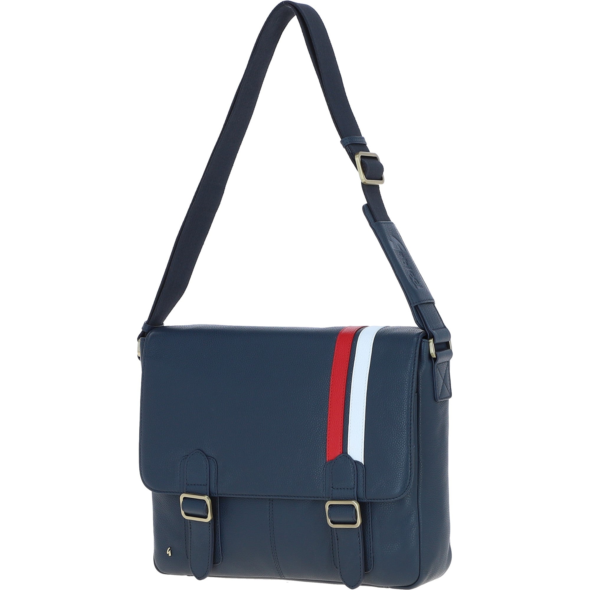 Gabicci Leather Messenger Bag with Striped Detail Navy: GB-64951