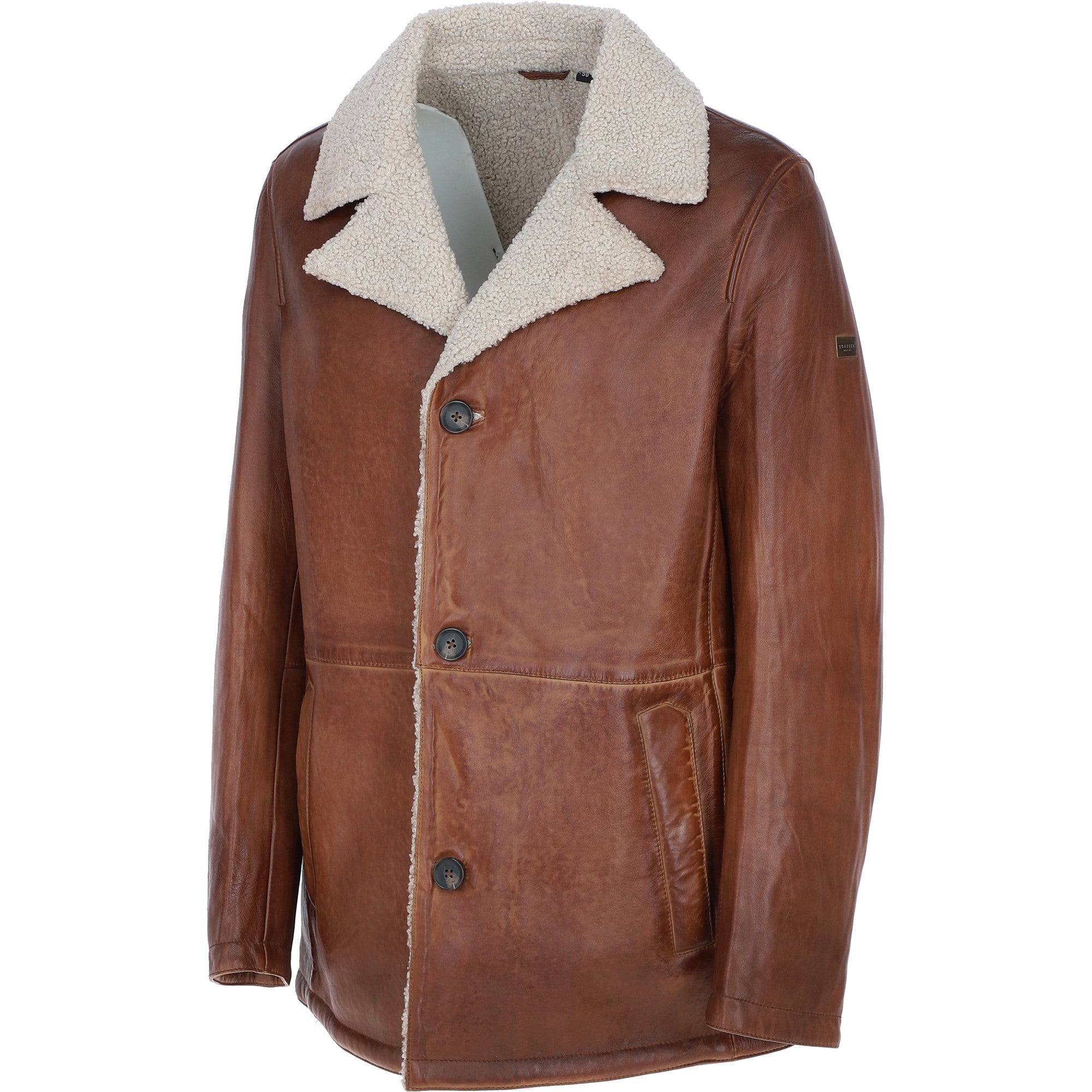 Men’s Trapper Leather Jacket with Faux Fur Lining Cognac: ELMS