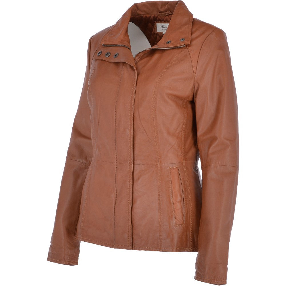 Womens Leather Jacket Tan/ nap: AWL-529