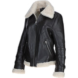 Ladies Sheepskin Aviator Jacket with Faux Fur Lining Brown: 2419
