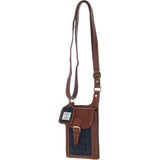 Ashwood Leather & Harris Tweed® Cloth elegance Crossbody Bag Tan/Navy: TW-20-011-TN
