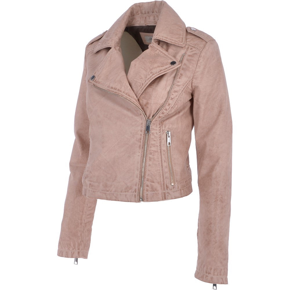 Short Leather Biker Jacket Stone: 6617