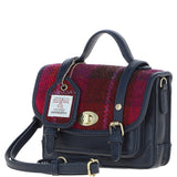 Ashwood Leather & Harris Tweed® Cloth Mini Satchel Bag with Twist Lock Navy/Pink: TW-32-06-NP