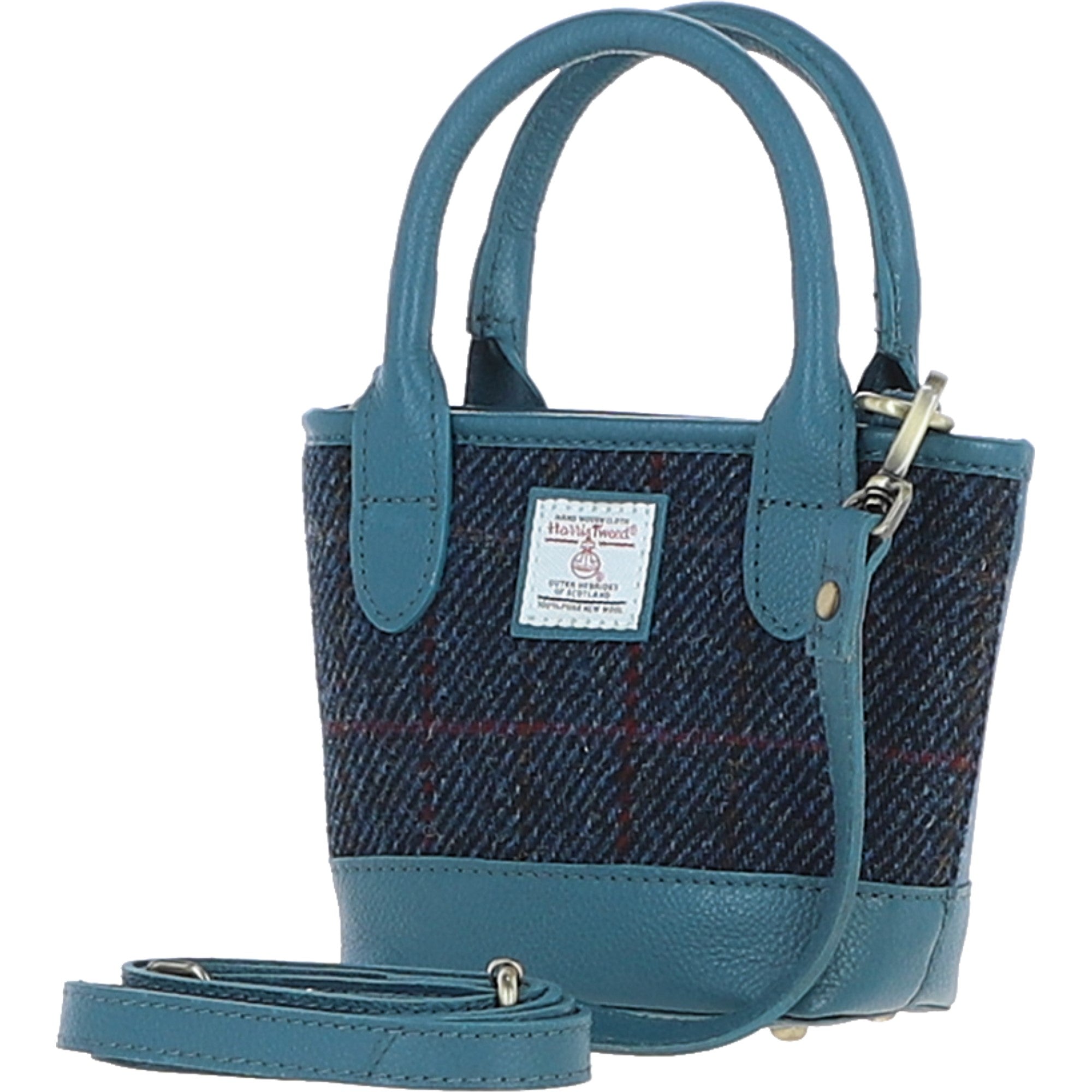 Ashwood Leather & Harris Tweed® Cloth Small Grab Bag Teal/Navy: TW-63-16-TN