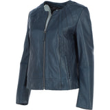 Womens Collarless Leather Jacket Navy/nap: AWL-280