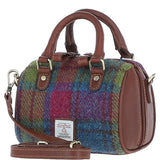 Ashwood Leather & Harris Tweed® Cloth Small Barrel Bag Tan/Purple: TW-61-13-TP