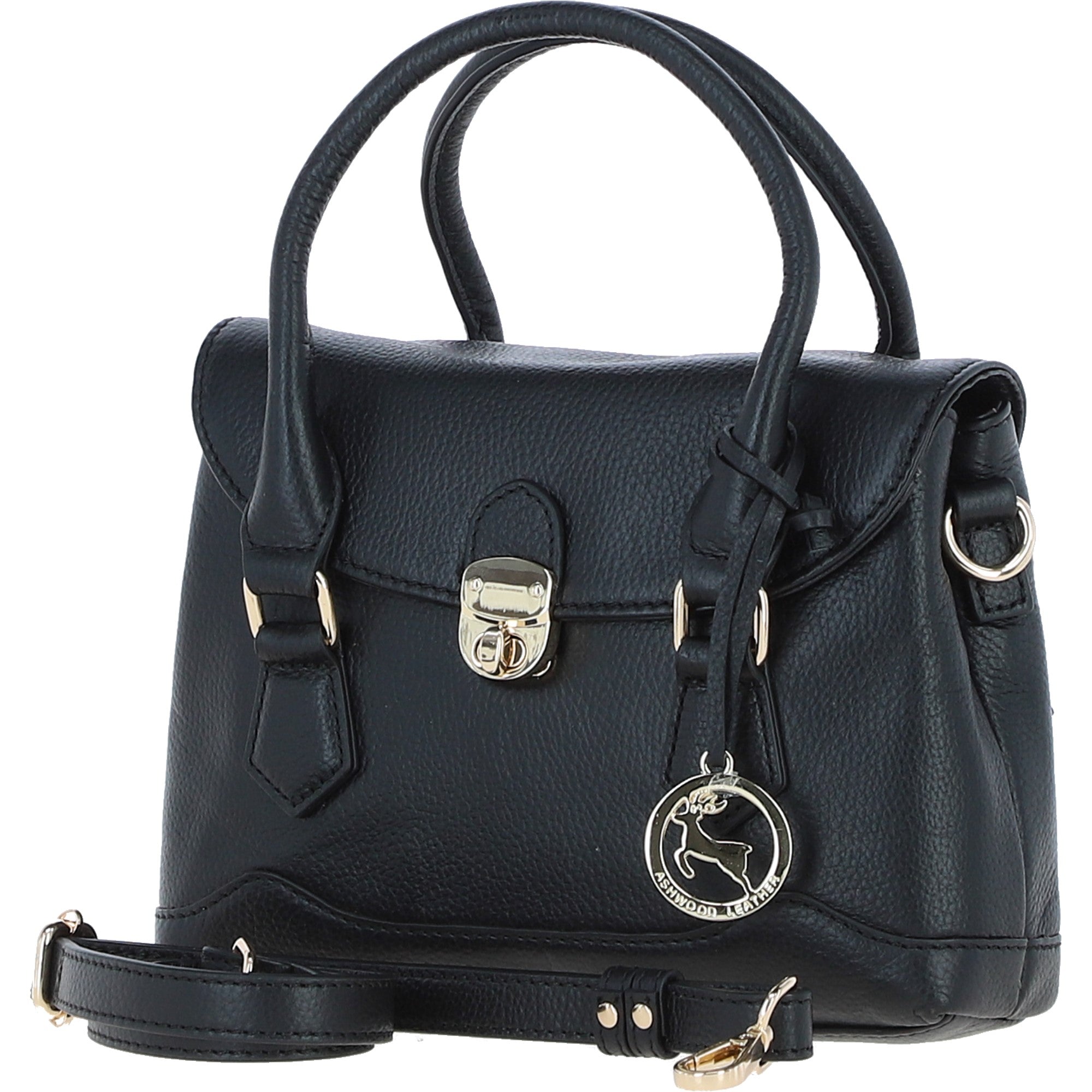Elegant Ashwood Compact Handbag with Detachable Crossbody Strap Black: Y-55