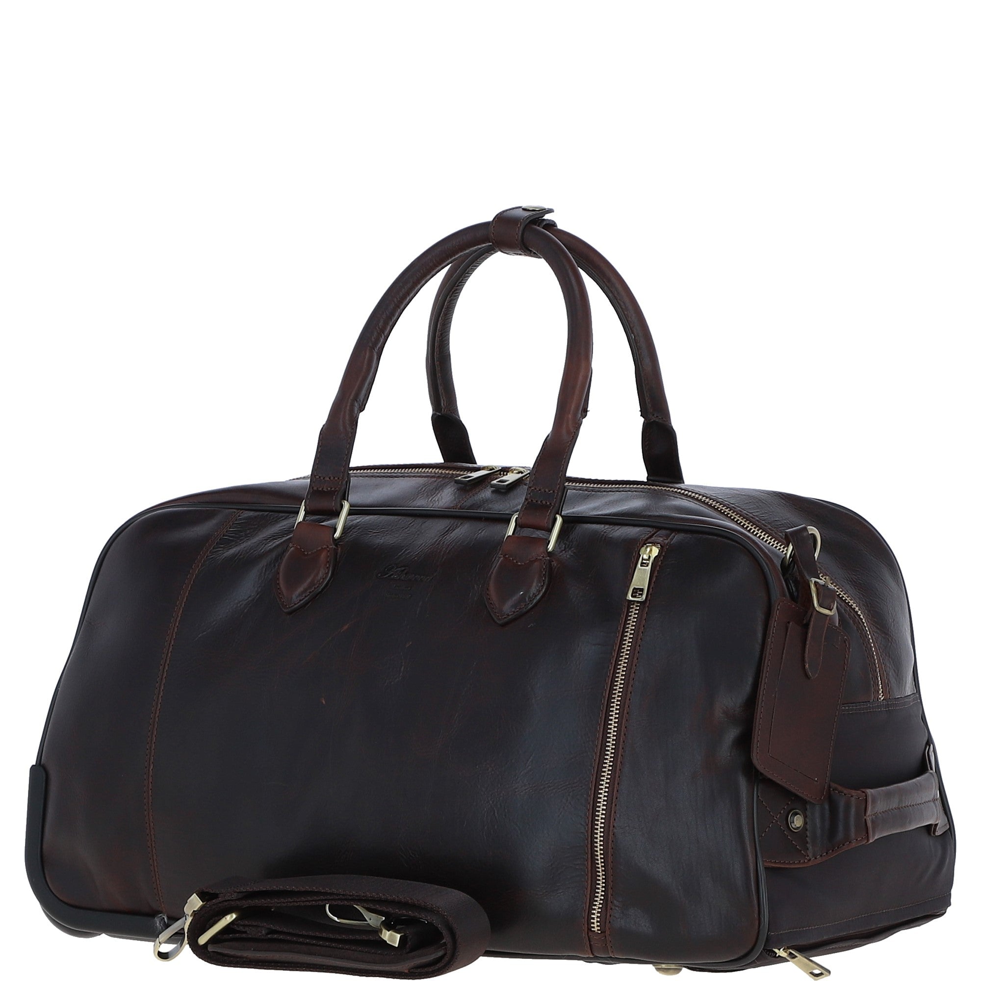 Luxurious Leather Wheeled Duffle Bag Brown: pl-50