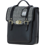 Ashwood Leather & Harris Tweed® Cloth Medium Backpack with Twist Lock Black/White: TW-37-012-BW