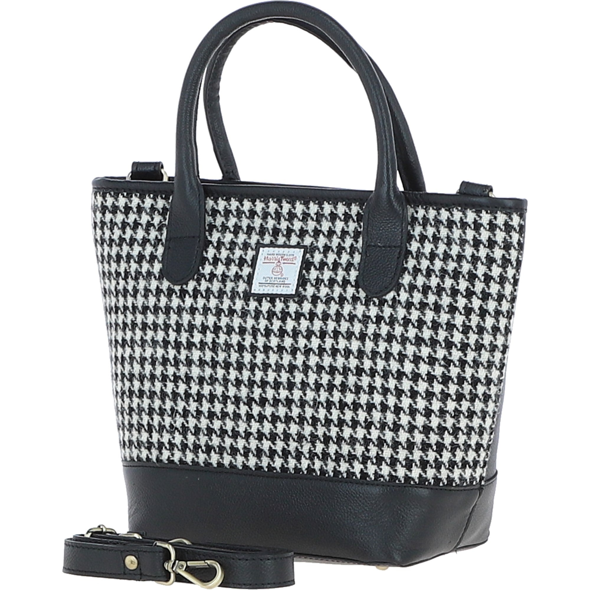 Ashwood Leather & Harris Tweed® Cloth Large Grab Bag Black/White: TW-64-12-BW