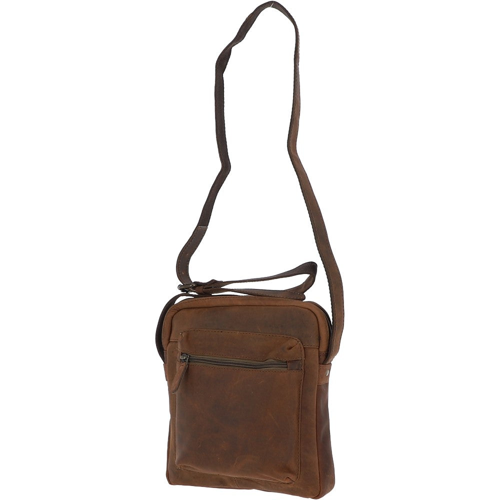 Tablet Friendly Small Vintage Leather Body Bag Tan: Patty