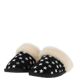 Women's Classic  Suede Sheepskin Slippers Black/Silver: FEN-LADIES SLIPPERS