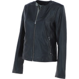 Collarless Ladies Casual Leather Jacket Black: AWL-1282