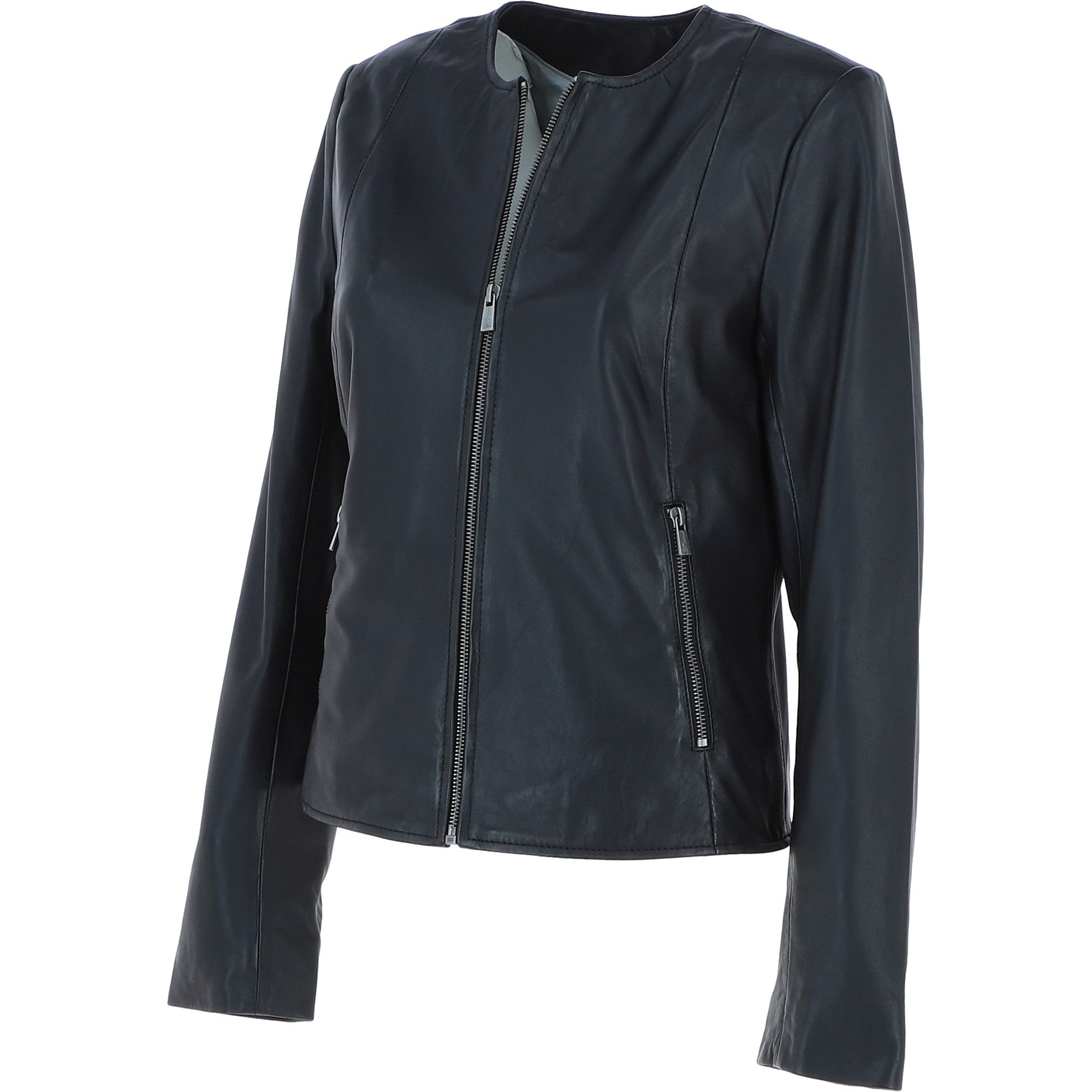 Collarless Ladies Casual Leather Jacket Black: AWL-1282