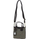 Ashwood Leather & Harris Tweed® Cloth Handbag with Removable Crossbody Strap Brown/Green: TW-21-09-BG