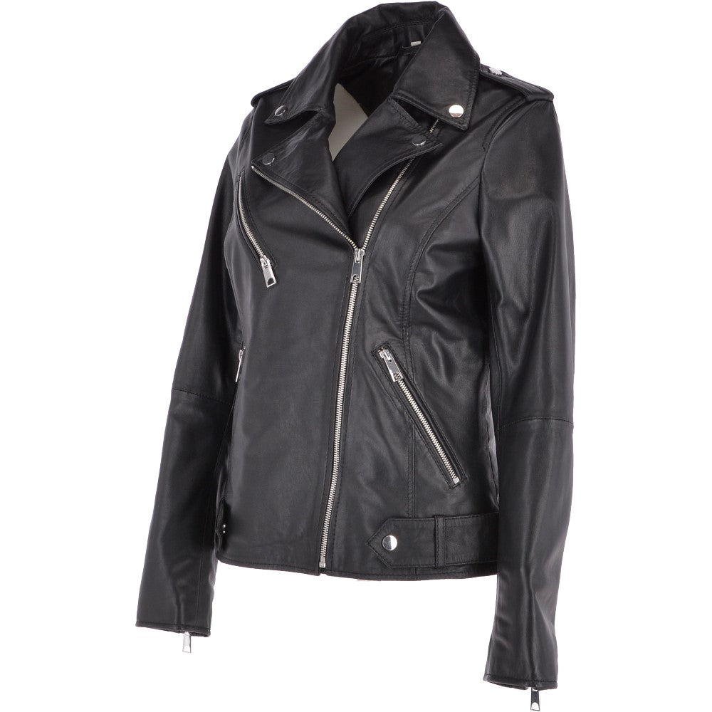 Leather Biker Jacket Black: RUTH