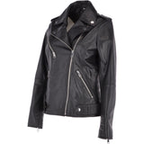Leather Biker Jacket Black: RUTH