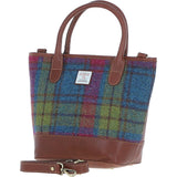 Ashwood Leather & Harris Tweed® Cloth Large Grab Bag  Tan/Purple: TW-64-13-TP