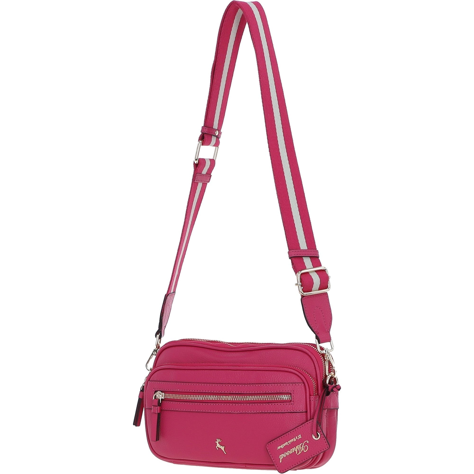 Compact Twin Zip Ashwood Leather Crossbody Bag Pink: X-35