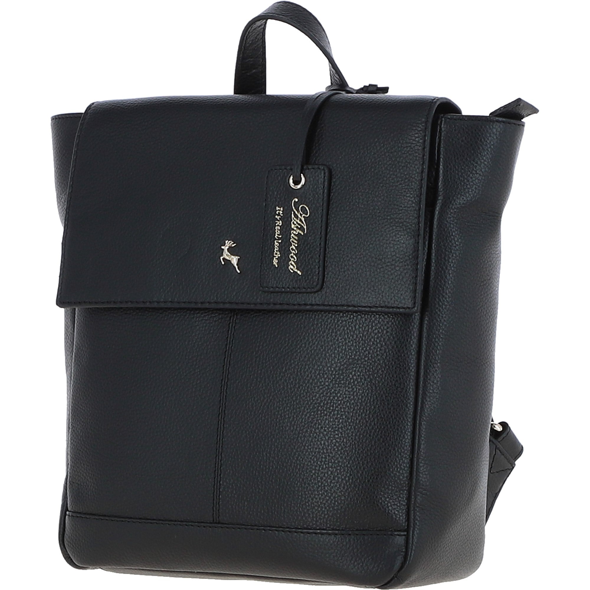 Ashwood Real Leather Flapover Backpack Black: 64257