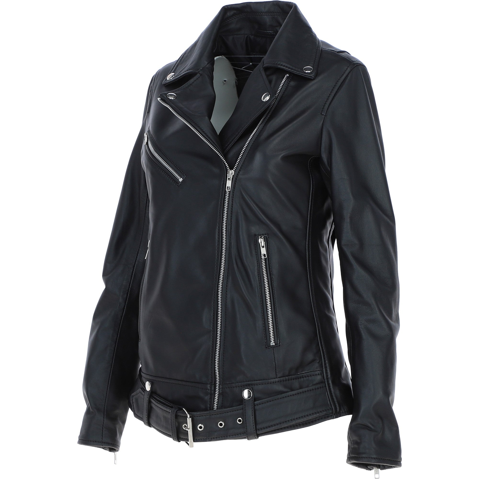 Ashwood Ladies Leather Longline Biker Jacket Black: LONG LINE BIKER
