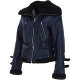 Women's Aviator Biker Jacket Blue/Black: 2420