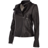 Ladies Vegetable Tanned Leather Studded Biker Jacket Black: ZB 255