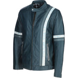 Men's Ashwood Leather Casual Jacket with Contrast Stripes Navy: AWM-260