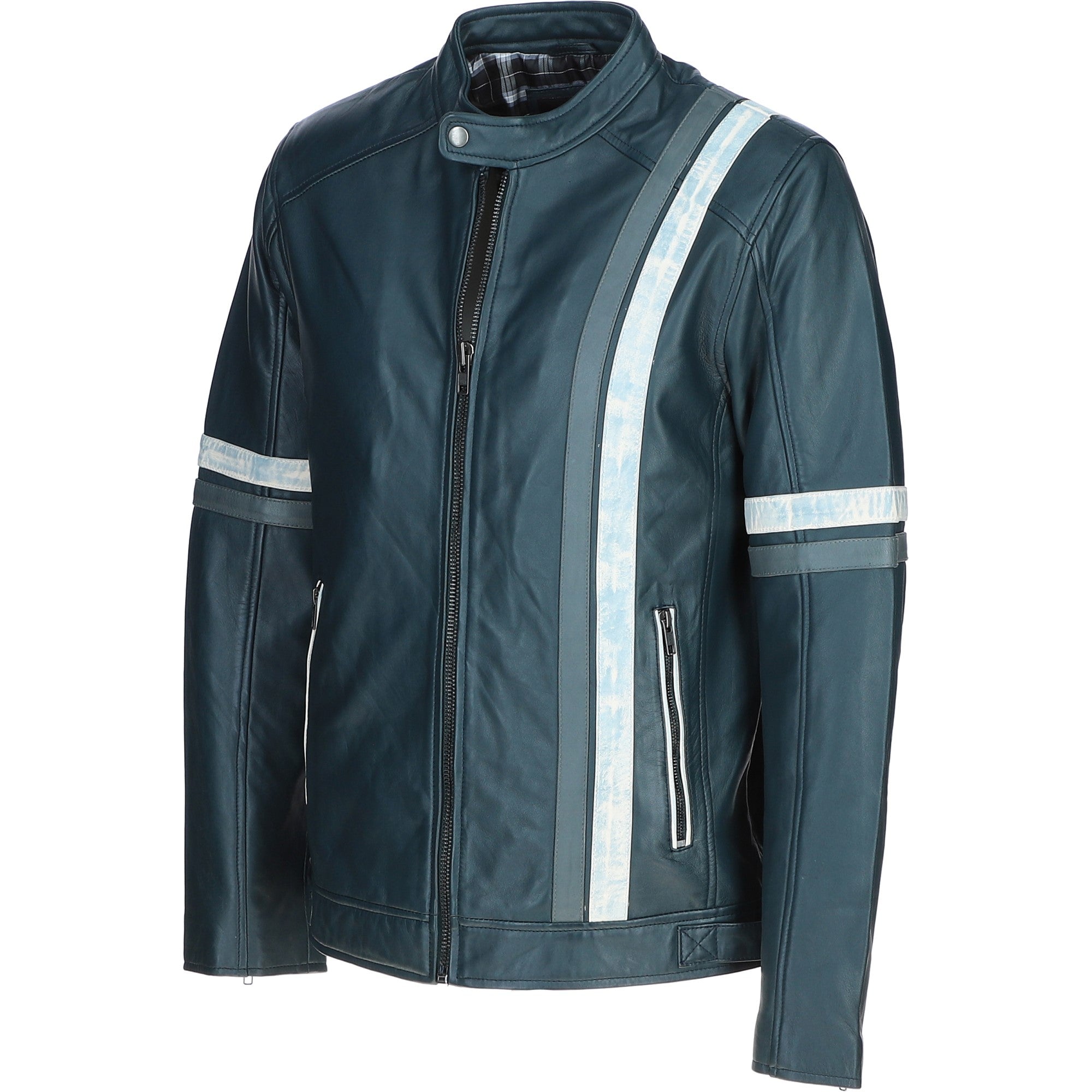 Men's Ashwood Leather Casual Jacket with Contrast Stripes Navy: AWM-260