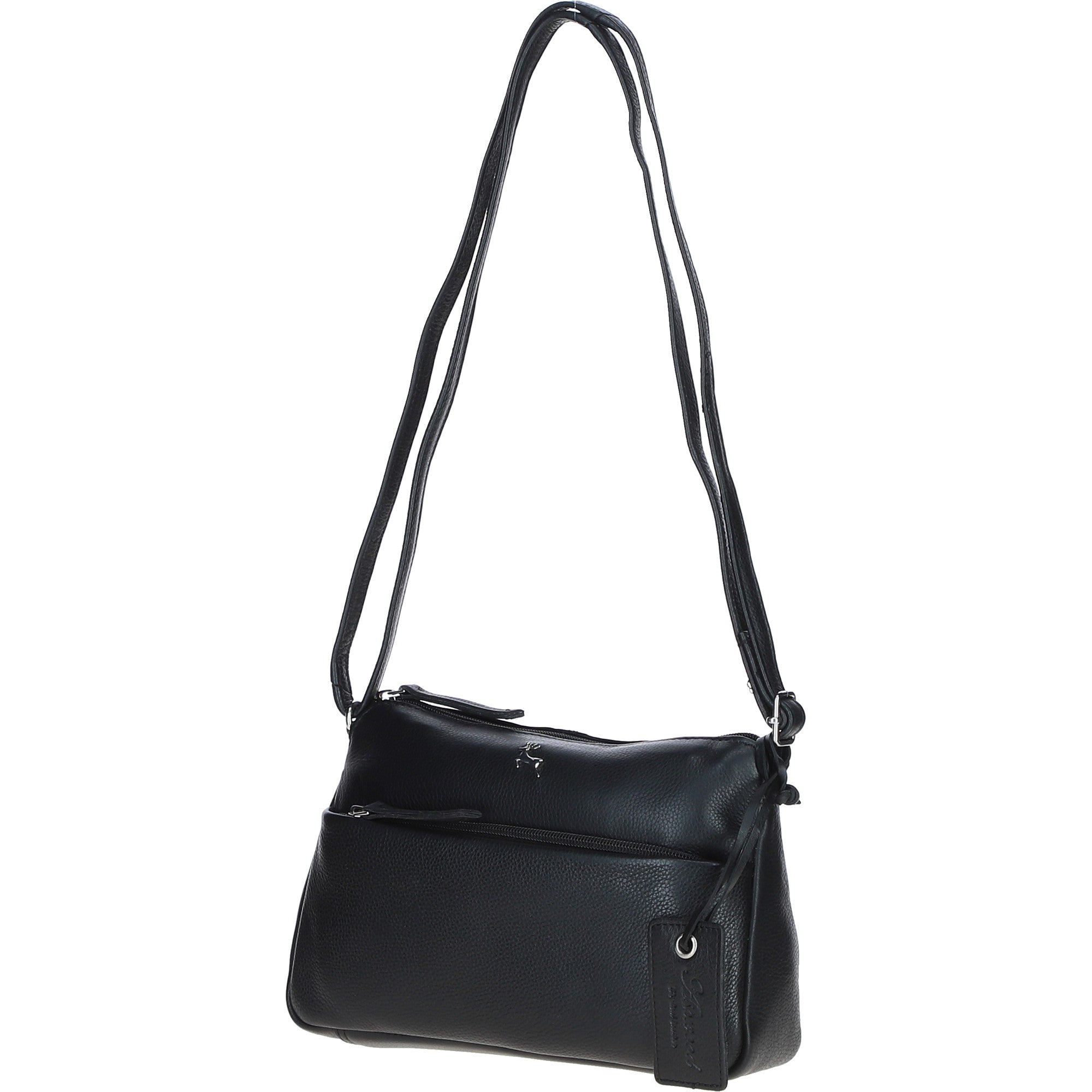 Compact Zip-Closure Leather Crossbody Bag Black: Belfast