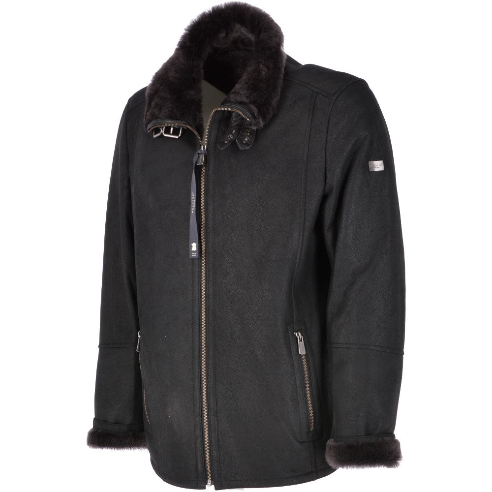 Leather Sheepskin Flying Jacket Black: Anton