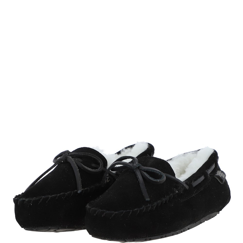Women's Classic  Suede Sheepskin Moccasin Slippers Black/White: LADIES MOCCASSINS