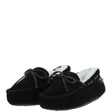 Women's Classic  Suede Sheepskin Moccasin Slippers Black/White: LADIES MOCCASSINS