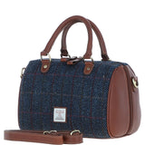 Ashwood Leather & Harris Tweed® Cloth Medium Barrel Bag Tan/Navy: TW-62-11-TN