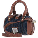 Ashwood Leather & Harris Tweed® Cloth X-Small Barrel Bag Tan/Navy: TW-60-11-TN