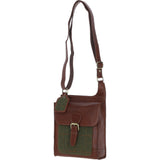 Ashwood Leather & Tweed Crossbody Bag Tan/Green Check: TW-24-010-TGNH