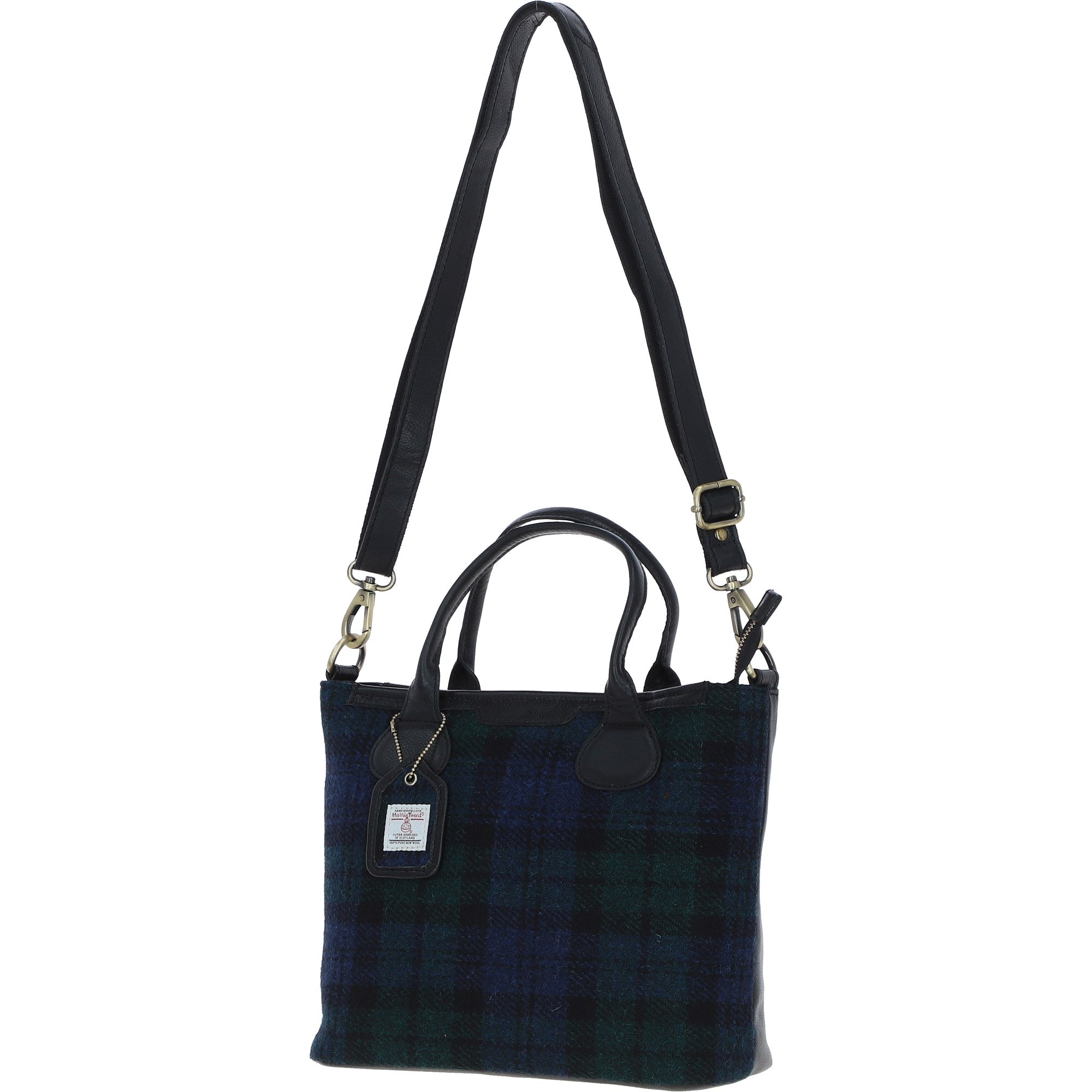 Versatile Ashwood Leather & Harris Tweed® Cloth Shoulder Bag Black/Watch: TW-22-03-BW
