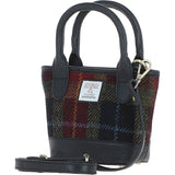 Ashwood Leather & Harris Tweed® Cloth Small Grab Bag Black/Green/Red: TW-63-07-BR