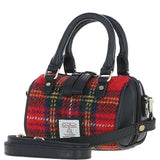 Ashwood Leather & Harris Tweed® Cloth X-Small Barrel Bag Black/Red: TW-60-14-BR