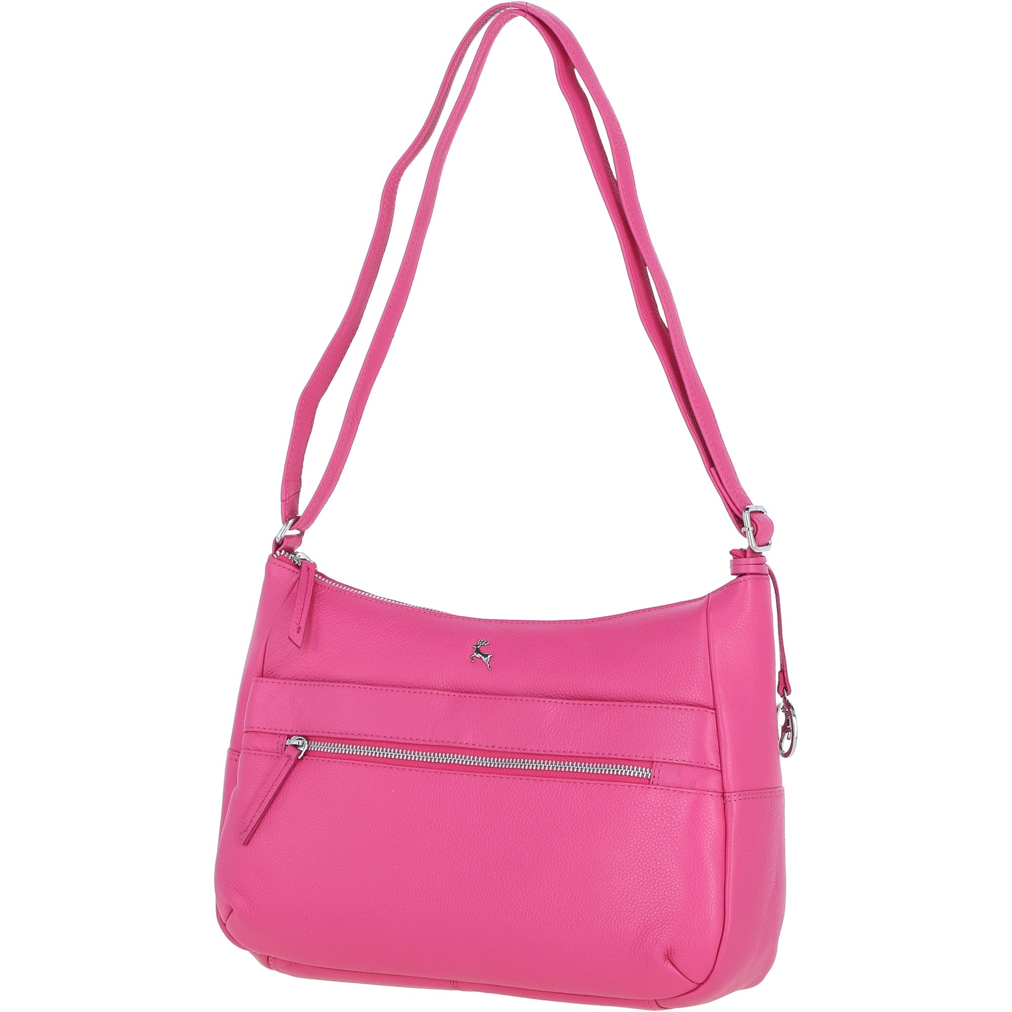 Leather Shoulder Bag with Zip & Magnetic Pocket Hot Pink: Meath