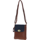 Ashwood Leather & Harris Tweed® Cloth Twist Lock Crossbody Bag Tan/Navy: TW-31-011-TN